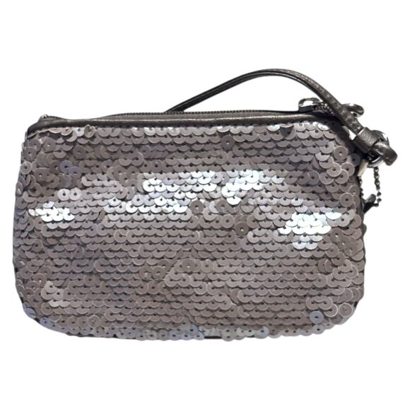 COACH Y2K Metallic Sequin Mini Wristlet Light Mocha Zip Evening Travel Glam Chic - Picture 6 of 11